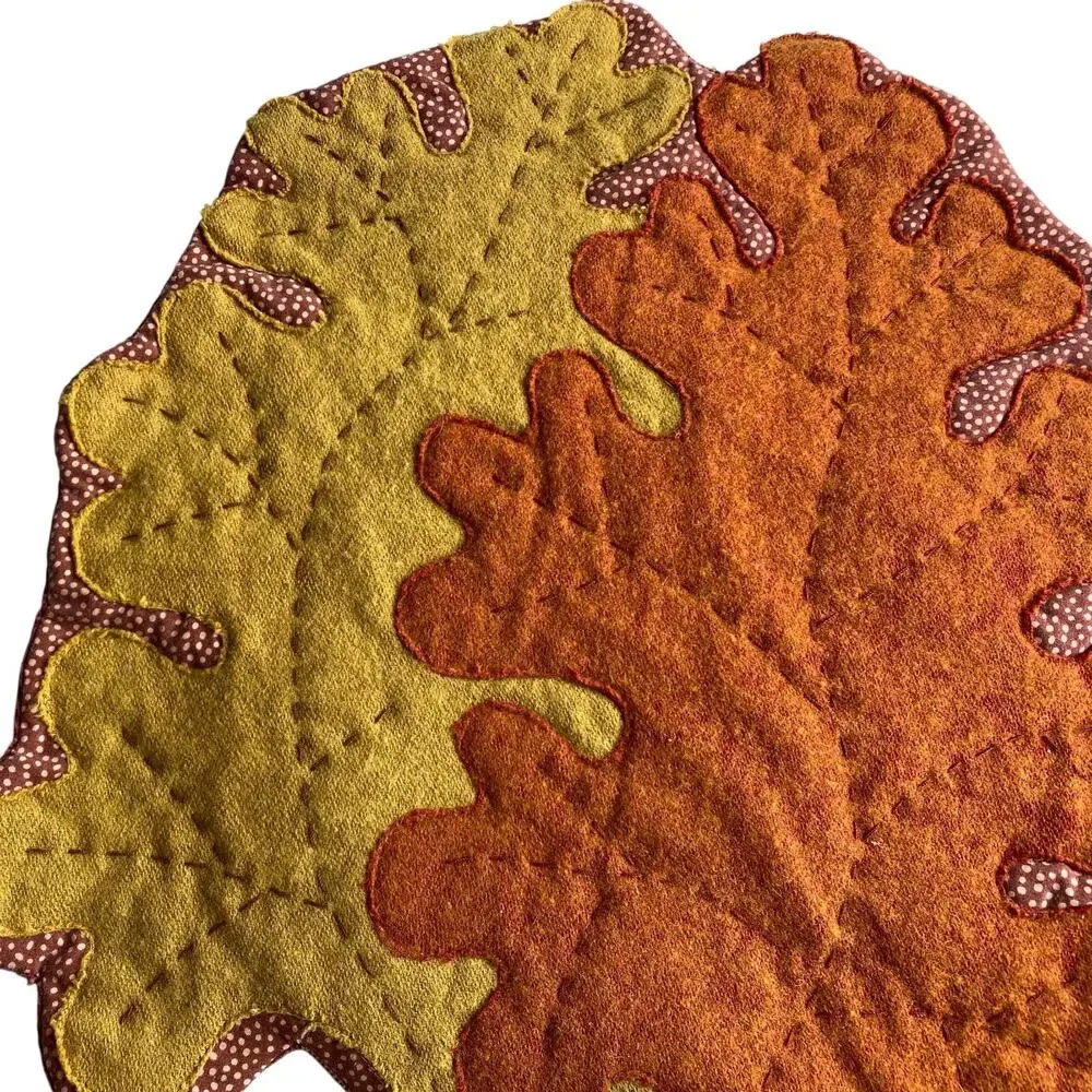 Quilted Leaf Placemat Set of 4 Orange Autumn Fall Table 16x13 Thanksgiving Boho